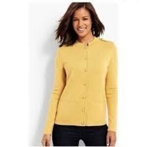NWT $149 Talbots M yellow merino wool military-style cardigan with gold button
